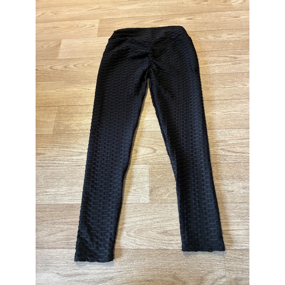 Belia Womens Black Honeycomb Textured Scrunch Butt Yoga Leggings L/XL RN148297